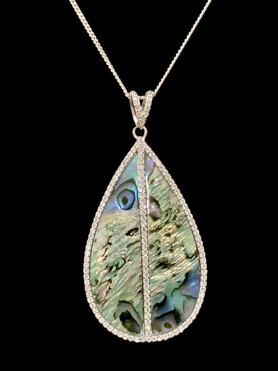 925 Sterling Silver Jewelry - 925 Sterling Silver Abalone Teardrop Pendant Necklace with crystal accents. NWT